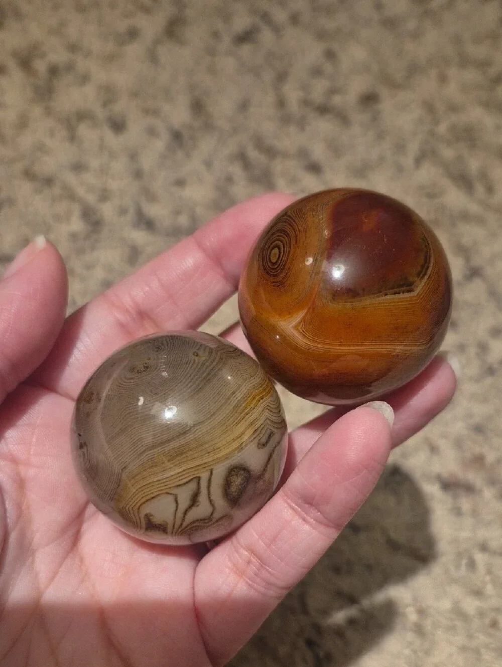 Silk Banded Agate Sardonyx Spheres in Brown and Tan - Set of 2